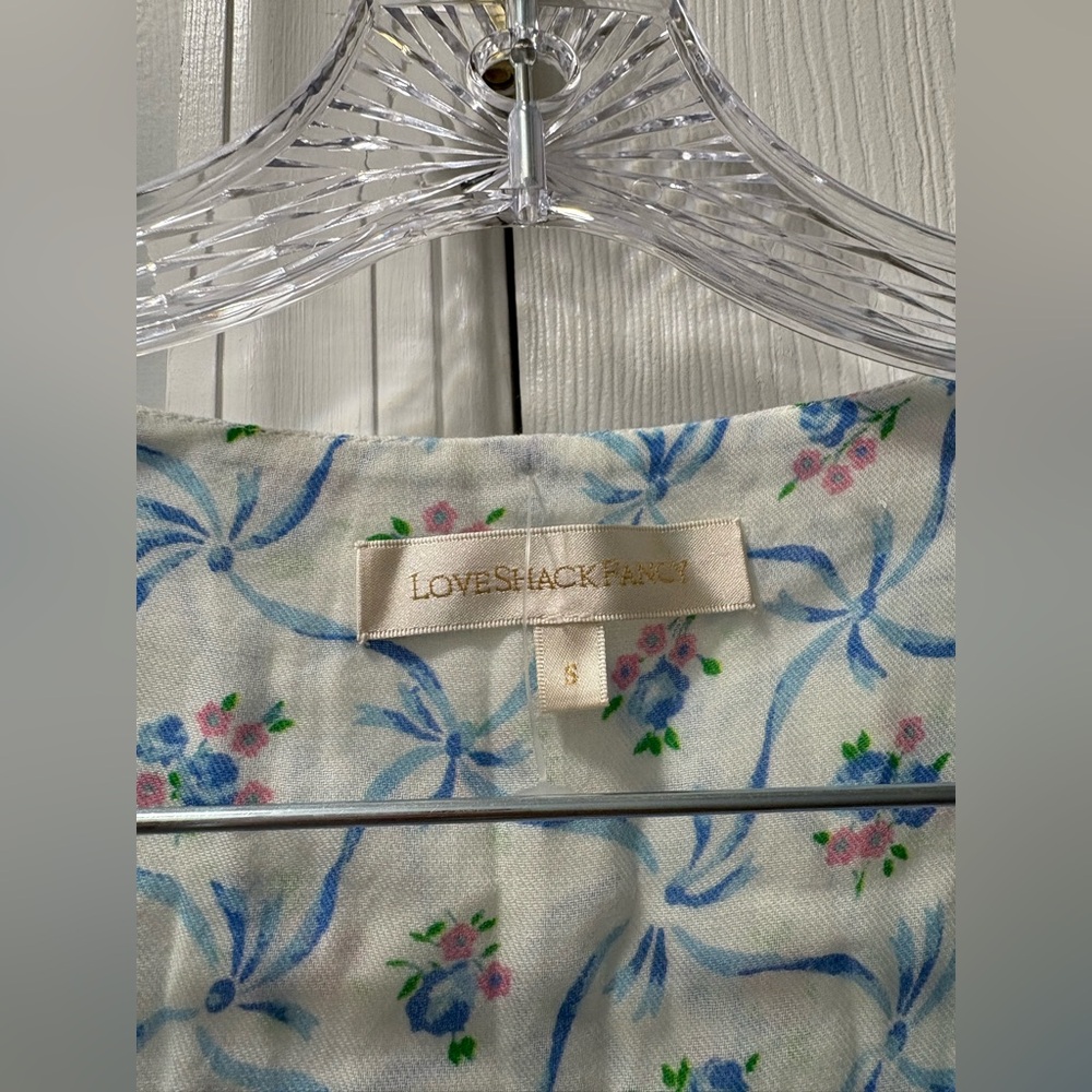 NWOT size small LoveShackFancy Floral Bow Ribbon Print Sample dress Pink/Blue - Picture 3 of 3